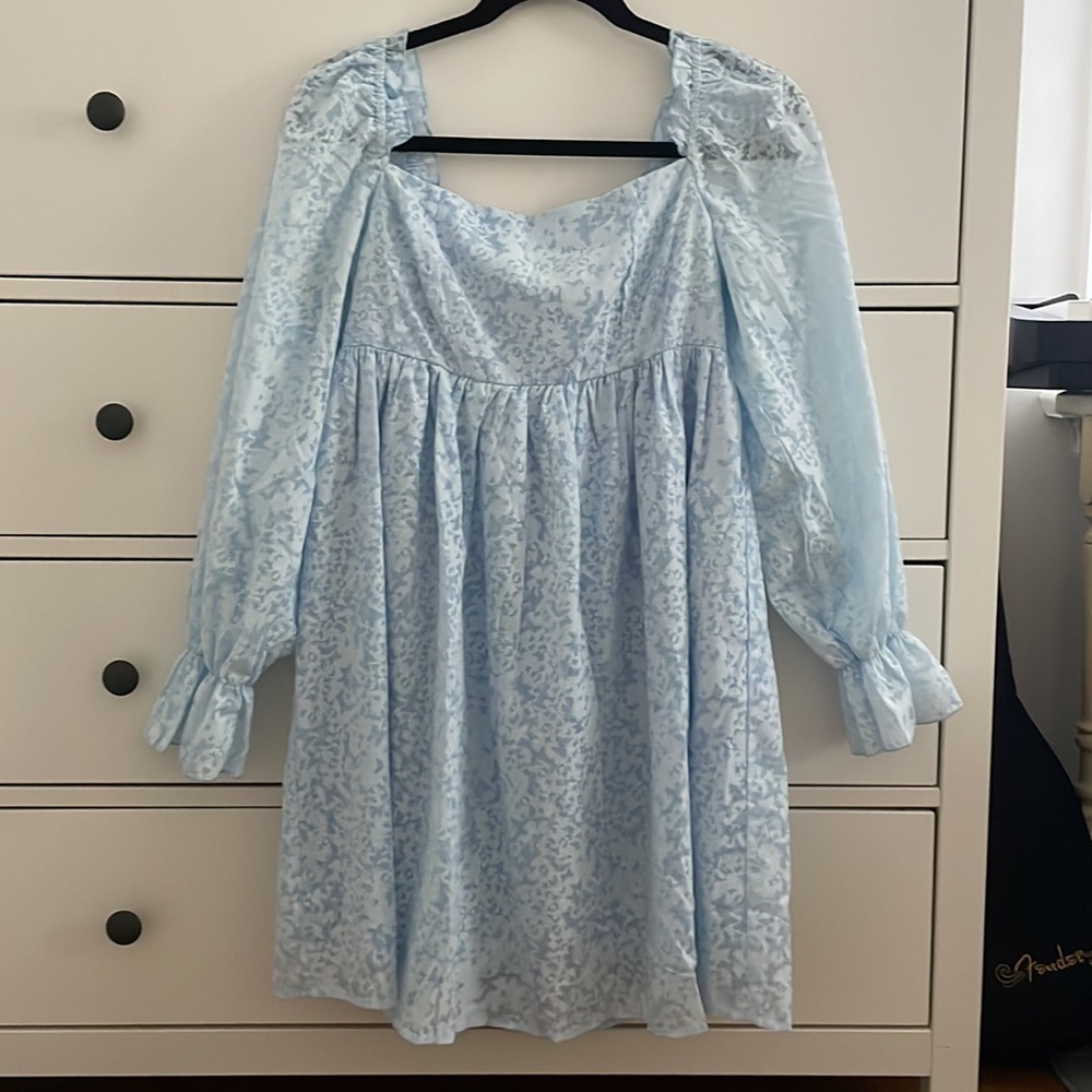 Light Blue Puff Sleeve Mini Dress